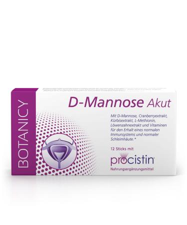 Botanicy D-Mannose + Cranberry acute powder sticks for urinary tract and bladder contains dandelion pumpkin seeds vitamin C and L-methionine (12 sorts of 3 g) 36 g purple 1 Pack (12 sticks)