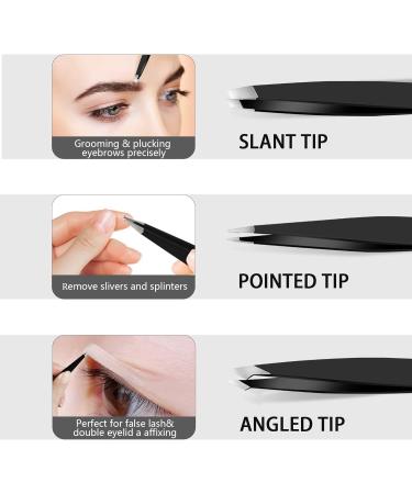 Professional Stainless Steel Tweezers Set for Eyebrows and Facial Hair Removal - 3.8inch Black (3 Count) | Precision Tweezers for Splinters and Ingrown Hairs - Buy Online on GoSupps.com