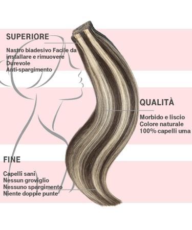 Hotlulana Tape In Extensions - 22 Inch Real Hair Chestnut Brown to Blonde Highlights (#P6/613) - 100% Natural Invisible Skin Weft - 20 Pack - Buy Online on GoSupps.com