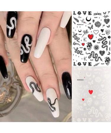 LEORX 6 Sheet Nail Sticker Snake and Heart Transfer Nail Art Decals Fashion Nail Sticker for Women (Black and White) - Buy Online on GoSupps.com