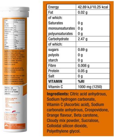 Fast&Up Vitamin C 1000 mg Effervescent Tablets - Immune System Support - Orange Flavour - 20 Count Pack - Buy Online on GoSupps.com