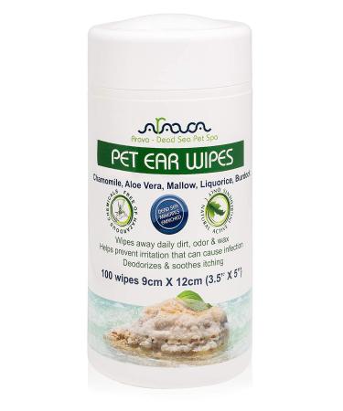 Ear Cleaner Wipes by Arava - for Dogs Cats Puppies & Kittens - 100 Count - Natural Medicated Cleansing Deodorizer - Removes Dirt Wax