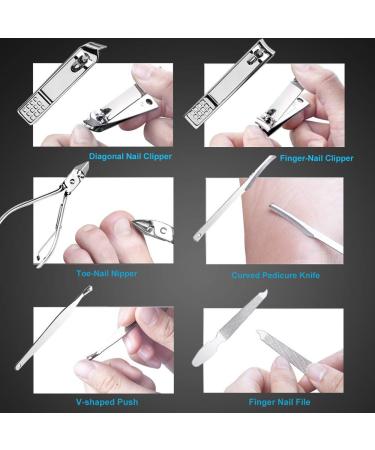 18 Piece Professional Stainless Steel Manicure Set with Travel Case - Nail Clippers, Pedicure Kit, Grooming Tools for Nail Care - Black - Buy Online on GoSupps.com
