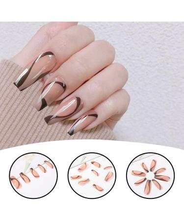 24 Pieces French False Nails Short Press on Nails Black Wavy Lines Almond Nails Fake Nail Set with Nail Adhesive Tabs Full Cover Stick on Nails for Women Girls - Buy Online on GoSupps.com