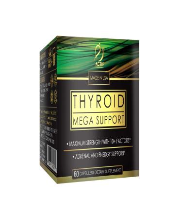ACTIF Thyroid Mega Support - Maximum Strength with 10+ Thyroid Factors - Supports Energy Metabolism Adrenal Fatigue & Stress Response - Non GMO 1 Month Supply Made in USA