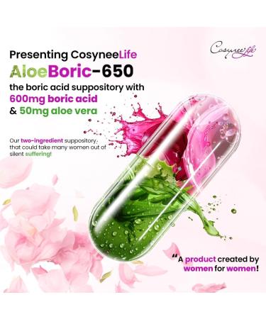 cosynee Boric Acid Suppositories for Women - 60 Capsules + 7 Applicators | Vaginal Health Odor & Dryness Relief - 650 mg Each - Buy Online on GoSupps.com