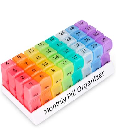 Monthly Pill Organizer 2 Times a Day, one Month Pill Box AM PM, 30 Day Pill Case Small Compartments to Hold Vitamin and Travel Medicine Organizer, 31 Day Pill Organizer, 4 Week Pill Cases Colorful