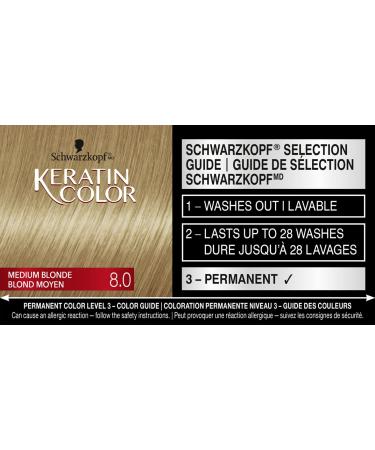 Schwarzkopf Keratin Color 8.0 Medium Blonde Hair Color Cream - Permanent Formula - Buy Online on GoSupps.com