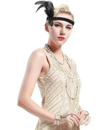 Feather Headband ARPDJK 1920s Flapper Headpiece with Beaded Vintage Accessories for Costume Prom Wedding Carnival Party Black Feather Hair band for Women - Buy Online on GoSupps.com