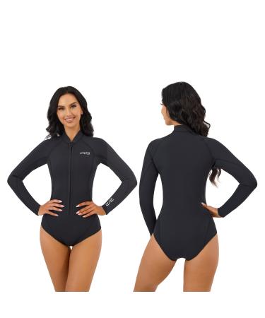 MWTA Wetsuit Women Shorty 2.0mm Neoprene Front Zipper for UV Protection Surfing Diving Snorkeling Kayaking Black 14 (5'8"-5'10" / 150-170 LB)
