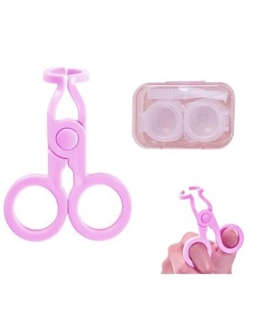 Eye Opener for Contacts Pink Contact Lens Tweezers Applicator Kit with Case Travel Tool Wearing Aids Set for Easy Insertion/Removal of Lenses Eyelid Helpers Tweezers Storage Tray