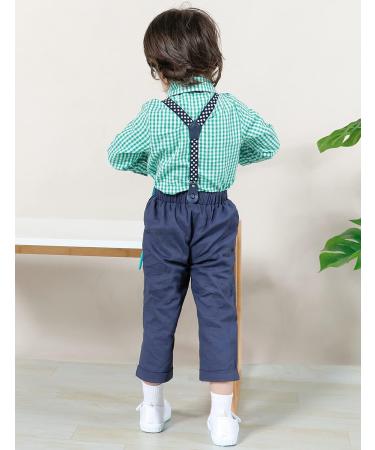 Mint Green Baby Boy 4pcs Gentleman Wedding Suit Set 18-24 Months - Long Sleeves Striped Shirts, Trousers, Suspenders, Bowtie - Buy Online on GoSupps.com
