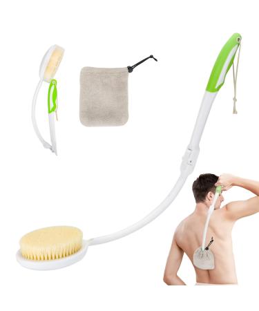 Back Shower Brush for Men and Women  Bath Brush with Quick Dry Wrap  23.5 Foldable Extra Long Handle Curved Body Cleaning Back Scrubber  Suitable for Elderly Disabled Seniors Pregnant - LYIGEOL