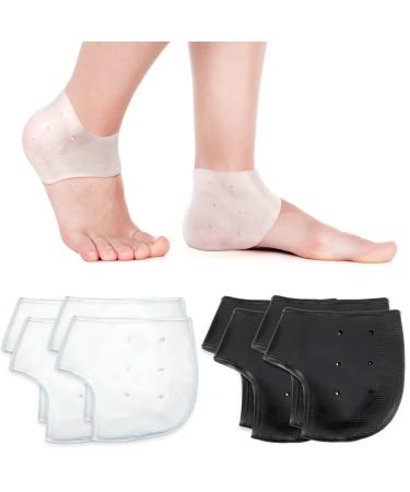 4 Pairs Gel Heel Protectors Breathable Heel Sleeves Pads Gel Heel Cushion Socks Heel Support Back Foot Sleeves for Heel Plantar Fasciitis Insoles Heel Pain Relief and Cracked Heels (White  Black)