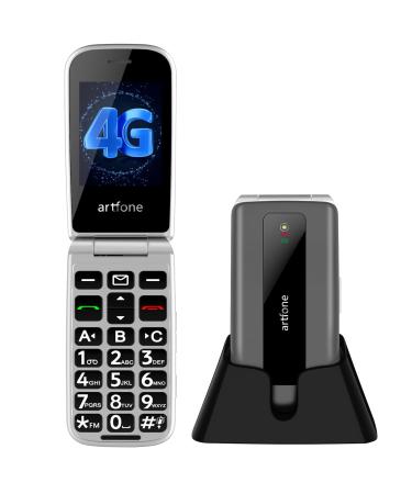 artfone F30 4G Senior Flip Mobile Phone for Older People Basic Big Button Phones for Elderly Dual SIM Free Unlocked Easy to Use SOS Button with Charging Dock(Grey)