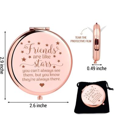 Friendship Gift: Rose Gold Engraved Travel Makeup Mirror - Friends Are Like Stars - Compact Cosmetic Mirror for Women - Ideal Birthday, Christmas or Graduation Gift - Buy Online on GoSupps.com