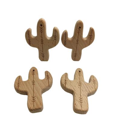 10pcs Cartoon Cactus Wood Pendant - Handmade Beech Wooden DIY Necklace Charm - Buy Online on GoSupps.com