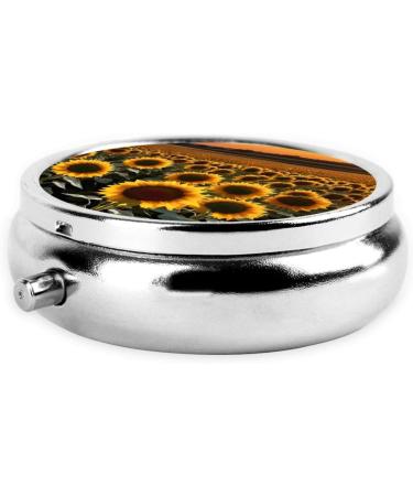 Farm Sunflowers Round Pill Box - 3 Compartment Mini Travel Organizer for Vitamins & Medicine - Buy Online on GoSupps.com