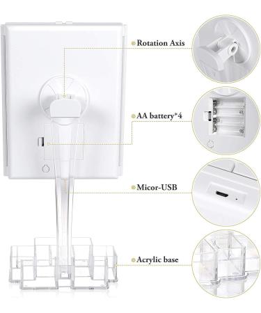 ProYankiot Trifold Makeup Mirror with Lights and Storage - 38 LED Lights, Touch Screen, 3X/2X/1X Magnification, 90 Degree Rotation - White - Buy Online on GoSupps.com