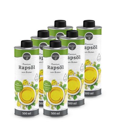 Borchers 6x Premium rapeseed oil |6 Set |6x 500 ml |Fine butter taste |Rich in omega-3 fatty acids |For roasting baking and refining3 L