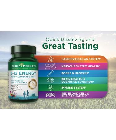 Purity MagBlue + B12 Energy Melt with Magnesium Bisglycinate, Vitamin D3, Blueberries - B12 Berry Melt with Methylcobalamin B12, B6, D3 - Buy Online on GoSupps.com