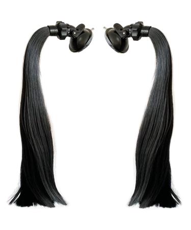 3T-sister helmet braids Gradient Ramp helmet ponytail helmet hair with suction cup hair accessories for motorcycle bicycle 2 pieces 14 inches (black)