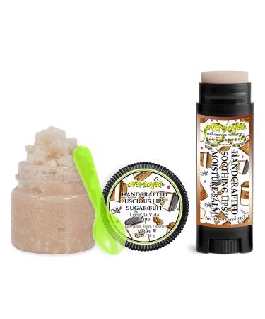 Livin' la Vida Latte Soothing & Luscious Lips by OverSoyed Exfoliator & Chapped Lip Repair Lip Care Combo | Artisan Handcrafted to Order Roasted Espresso Sugary Maple Sweet Cream Flavored Exfoliating Sugar Lip Scrub & Lip M
