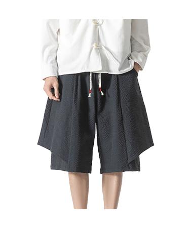 CEWIFO Camouflage Suit Men Light loose 3/4 shorts cord strain elastic waist wide leg casual beach yoga pants Feeded waterproof men Light summer pants with elastic band A2-blue M