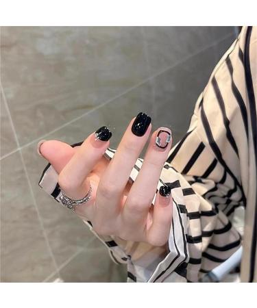 Press on Nails Short Fake Nails 24Pcs Shiny Black False fingernail with Self-Adhesive Jelly Nail Glue Tabs Press On False Nails - Buy Online on GoSupps.com