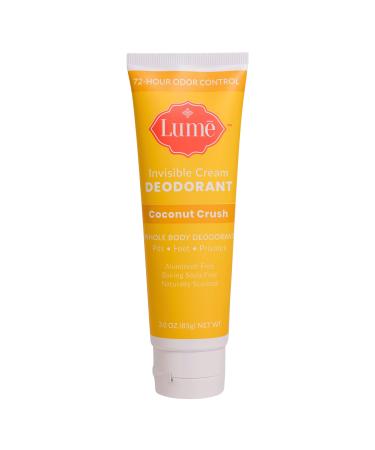 Lume Natural Deodorant - Underarms and Private Parts - Aluminum Free, Baking Soda Free, Hypoallergenic, and Safe For Sensitive Skin - 3oz Tube (Coconut Crush) Coconut 3 Ounce (Pack of 1)