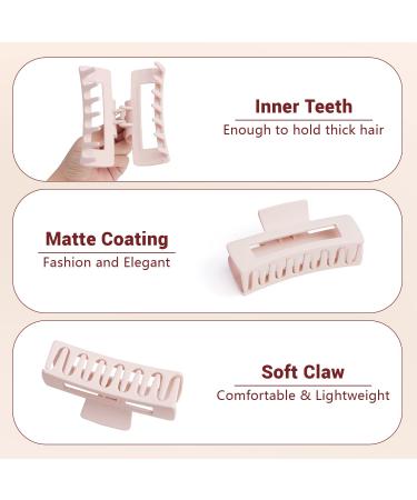 Hair Claw Clips Large 6 Packs - Square Flower Hair Clips for Women - Matte 4.1 Inch - 3 Mixed Colors - Ideal for Thick and Thin Hair - Buy Online on GoSupps.com