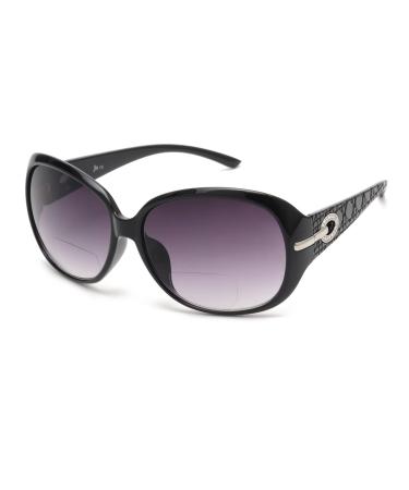 JM Classic Bifocal Reading Sunglasses for Women Vintage Reading Glasses Outdoor UV Protection Black-1 2.0 x