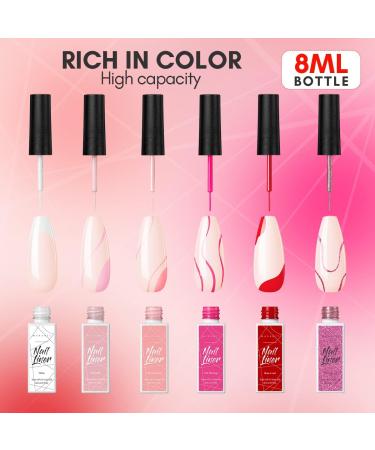 Makartt 6 Colors Nail Liner Gel Nail Polish Set Nails Liner Gel Paint for Nail Painting Soak Off UV Liner Gel DIY Design Manicure Drawing Kit Pink Colors - Buy Online on GoSupps.com