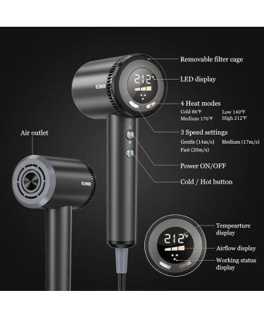 Buy TECHMERI Brushless Ionic Hair Dryer - LED Display Intelligent Thermal-Control Travel-Friendly for Men & Women | International Shipping - Buy Online on GoSupps.com