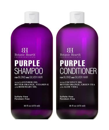 BOTANIC HEARTH Purple Shampoo and Conditioner Set - for All Shades of Blonde  Silver and Gray Hair - Enhances Highlights - Sulfate Free  Paraben Free  16 fl oz each