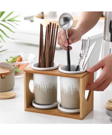 Japanese Ceramic Double-Barrel Draining Chopsticks Kitchen Storage Box Chopsticks Bucket (Color : A) (A)