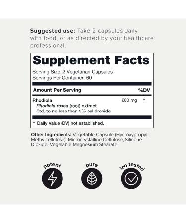 Toniiq Triple-Strength Rhodiola Rosea 600mg - 120 Capsules with 5% Salidroside Extract - Highly Purified & Bioavailable - Buy Online on GoSupps.com