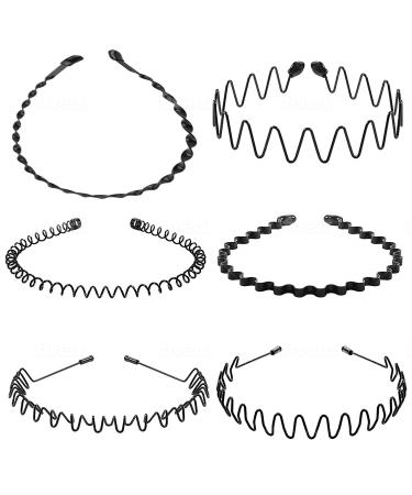KAC Pack of 6 Unisex Wavy hair bands Non Slip Metal Head Bands for Sports Outdoor and Yoga