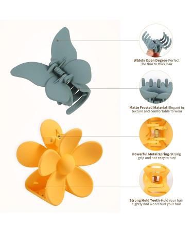 6PCS Butterfly Flower Hair Claw Clips for Women - Cute Medium Hair Accessories for Thin Thick Curly Hair - Matte Nonslip Strong Hold Jaw Clamps - 2 Styles, Multi-Colored - Buy Online on GoSupps.com
