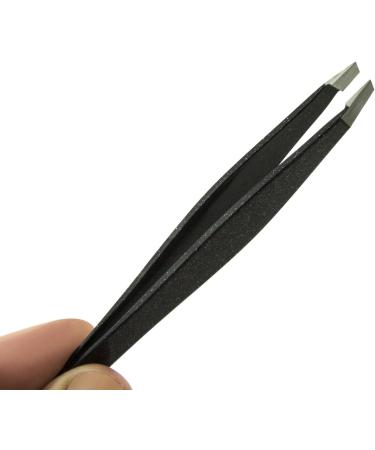 Tweezers - Surgical Grade Stainless Steel - Slant Tip for Professional Eyebrow Shaping and Facial Hair Removal - with Bonus Protective Pouch - Best Tool for Men and Women (Black) - Buy Online on GoSupps.com