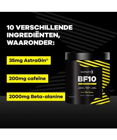 Buy Body&Fit BF10 Pre-Workout - 200 mg Caffeine & 2000 mg Beta-Alanine - Sour Yellow Flavor - 315g - International Shipping Available - Buy Online on GoSupps.com