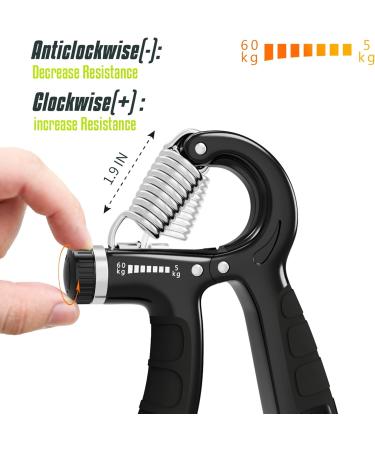Adjustable Hand Trainer Set - 2 Forearm Grip Strength Trainers (5-60 kg) for Athletes & Recovery - Non-Slip Handle - Black - Buy Online on GoSupps.com