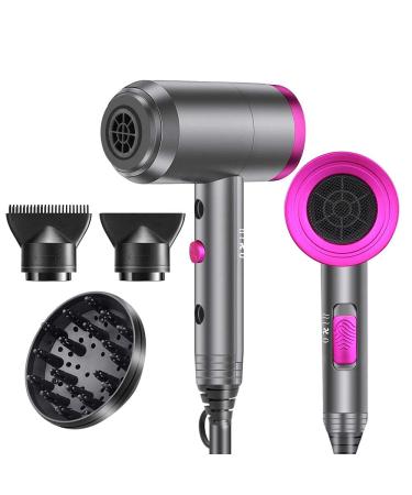 Professional Ionic Salon Hair Dryer, Powerful 1800W Blow Dryer, Negative Ion Technolog, 2 Speed, 3 Cool Settings, 2 Concentrator Nozzles and 1 Diffuser, for Home, Travel, Salon and Hotel Gray