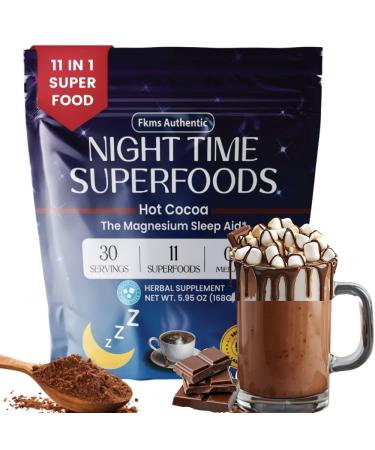 FKMS Authentic Nighttime Magnesium Hot Cocoa Calming Melatonin-Free Sleep Support Natural Sleep Aid Drink Mix for men & Woman - Hot Chocolate Powder with L-Theanine Chamomile and Zinc Magnesium Glycinate 5.95 oz