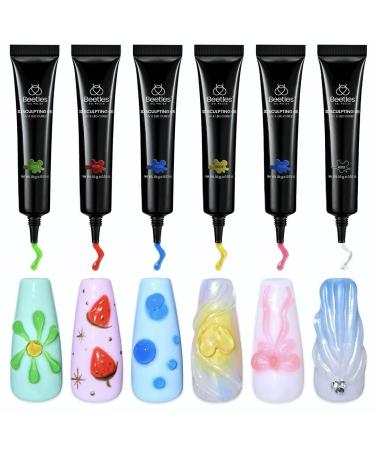 Beetles 3D Nail Gel Sculpting Gel for Nail Art - 6 Colors 3D Gel Nail Art Sculpture Gel Pink Red Green Yellow Clear Sculpting Gel Polish Nail Glue for Drawing Molding Sculpture Decoration DIY Design