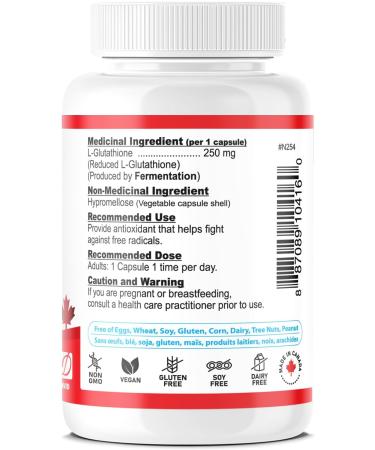 Nutridom L-Glutathione 250mg Reduced Glutathione Supplement for Antioxidant Support Non-GMO Vegan Gluten-Free Soy-Free Dairy-Free No Additives & Fillers (60 Veggie Capsules) - Buy Online on GoSupps.com