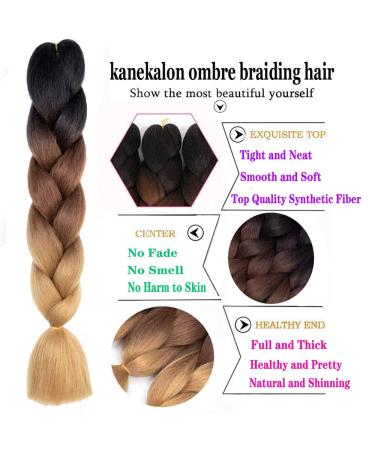 SHUOHAN 6 Packs Ombre Jumbo Braiding Hair Extensions 24 Inch - Black Brown Beige - High Temp Synthetic Fiber - Box Braids - Buy Online on GoSupps.com