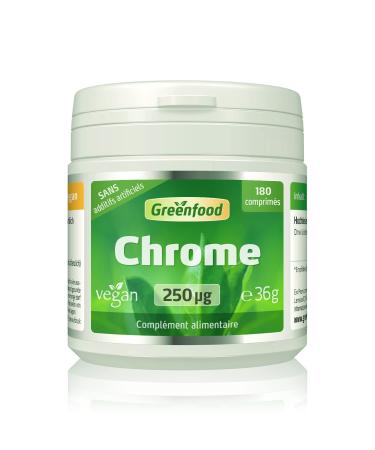 Greenfood Chrome, 250µg, high dose, 180 tablets, vegan - for normal macronutrient metabolism, NO artificial additives, NO GMO.