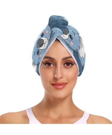 Blue Leaf Koala Hair Towel 2 Pack Super Absorbent Hair Drying Towel Quick Dry Hair Turbans Head Towel with Button Twisty Wrap for Women Girls