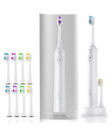 Acteh Sonic Electric Toothbrush  Sonic Edge Rechargeable Toothbrush w/ 3 Brushing Modes  2min. auto-Timer  30sec. Quad-Reminder and Long-Lasting  Extended Charge Battery (White)